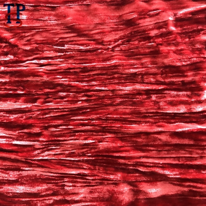 crinkle red silk velvet crumle fabric pressure crepe silk viscose fabric