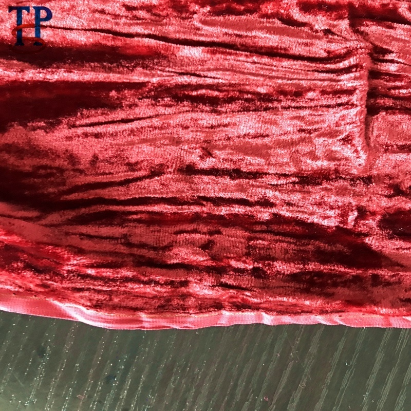 crinkle red silk velvet crumle fabric pressure crepe silk viscose fabric