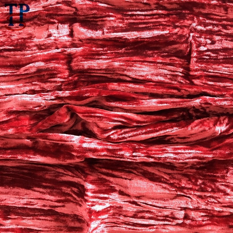 crinkle red silk velvet crumle fabric pressure crepe silk viscose fabric