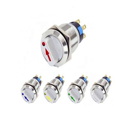 19mm 2 3 position Metal Selector Rotary Switch Latching Push Button Switch SPDT with 12V LED illuminated switch