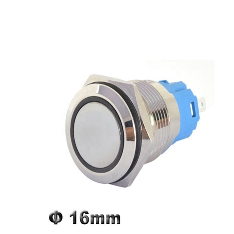 16mm LED Illuminated Flat Metal Push Button Switch on Off Latching 1NO1NC Momentary 12V 220V Red Green Blue Amber Led Switch