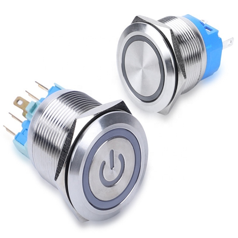 12mm metal waterproof lamp LED push button switch latching/ Momentary flat ring power mark push button 3V 5V 6V 24V 220V fixed