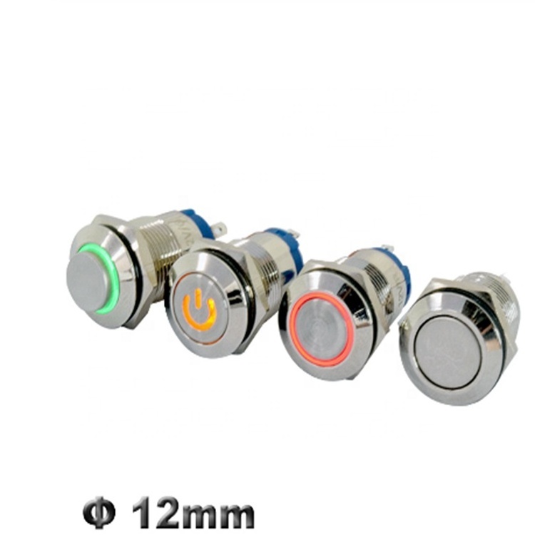 12mm Brass Stainless Steel Metal Push Button Switch 1NO Momentary Latching Switch Power Symbol ON OFF 12V 220V LED Light Switch