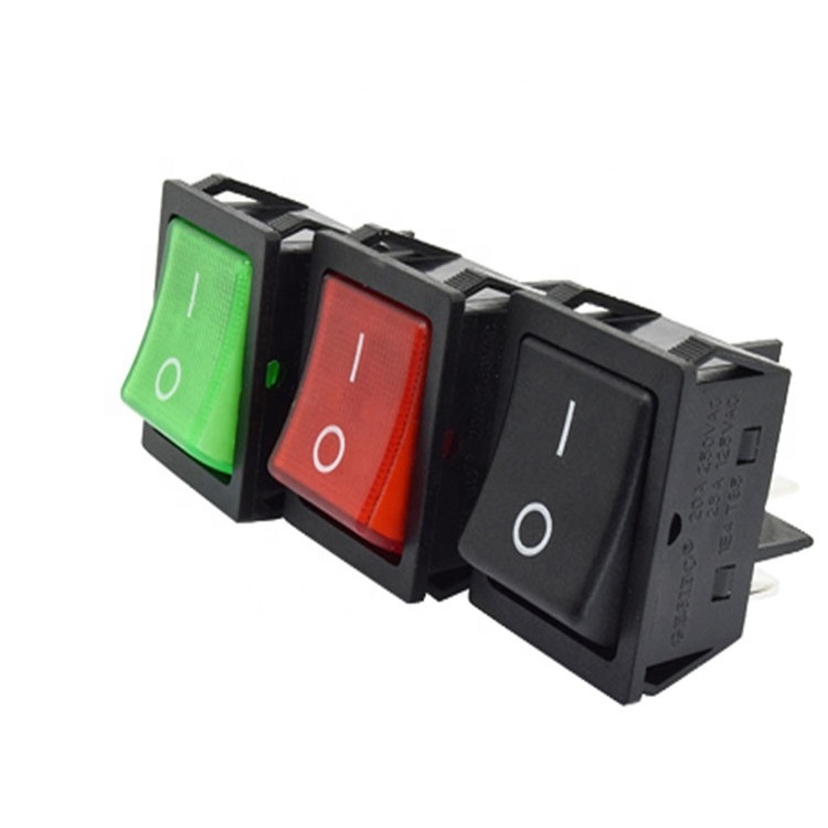 China Supplier KCD4-201N rocker switch illuminated 4 copper pins green red KCD2 KCD7 power switch