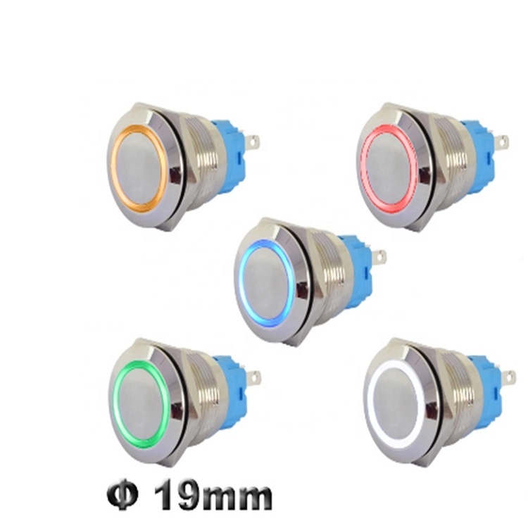 19mm Metal Push Button Switch Stainless Steel Brass Switch Latching 12V 220V Red Green LED Switch Pushbutton Momentary On Off