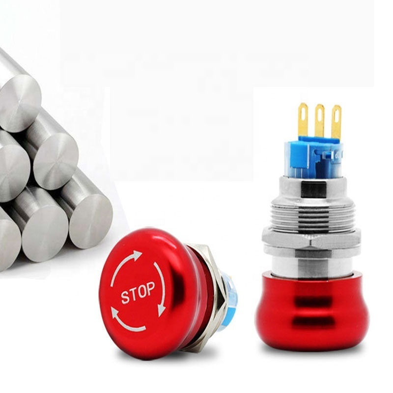 Mushroom Head Switch Arrow Push Button Emergency-Stop Self-Locking/latching 22mm 16mm