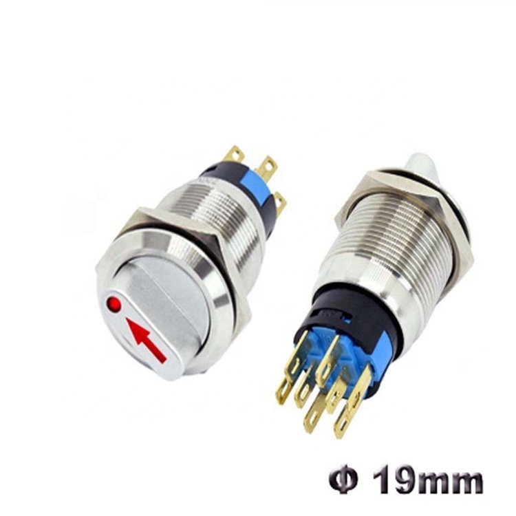 19mm 2 3 position Metal Selector Rotary Switch Latching Push Button Switch SPDT with 12V LED illuminated switch