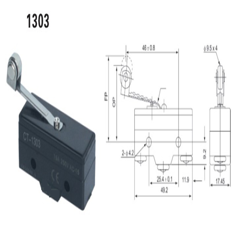 cntopsun Self-reset Type Snap Action Micro Switch 1303 with Leaf Spring Roller Long Lever