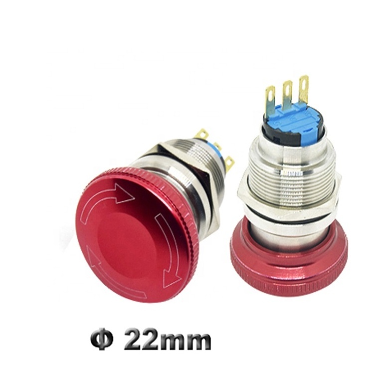 China Supplier 16mm 19mm 22mm Emergency Stop Switch mushroom push button stop switch 1no1nc 2no2nc latching switch on off