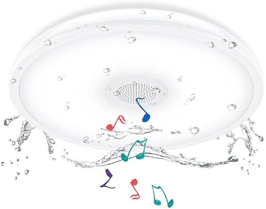 18W Waterproof Ceiling Light Stereo Shower Speaker Fixture LED Music Color Change Lamp for Bathroom for Kitchen Laundry Hallway