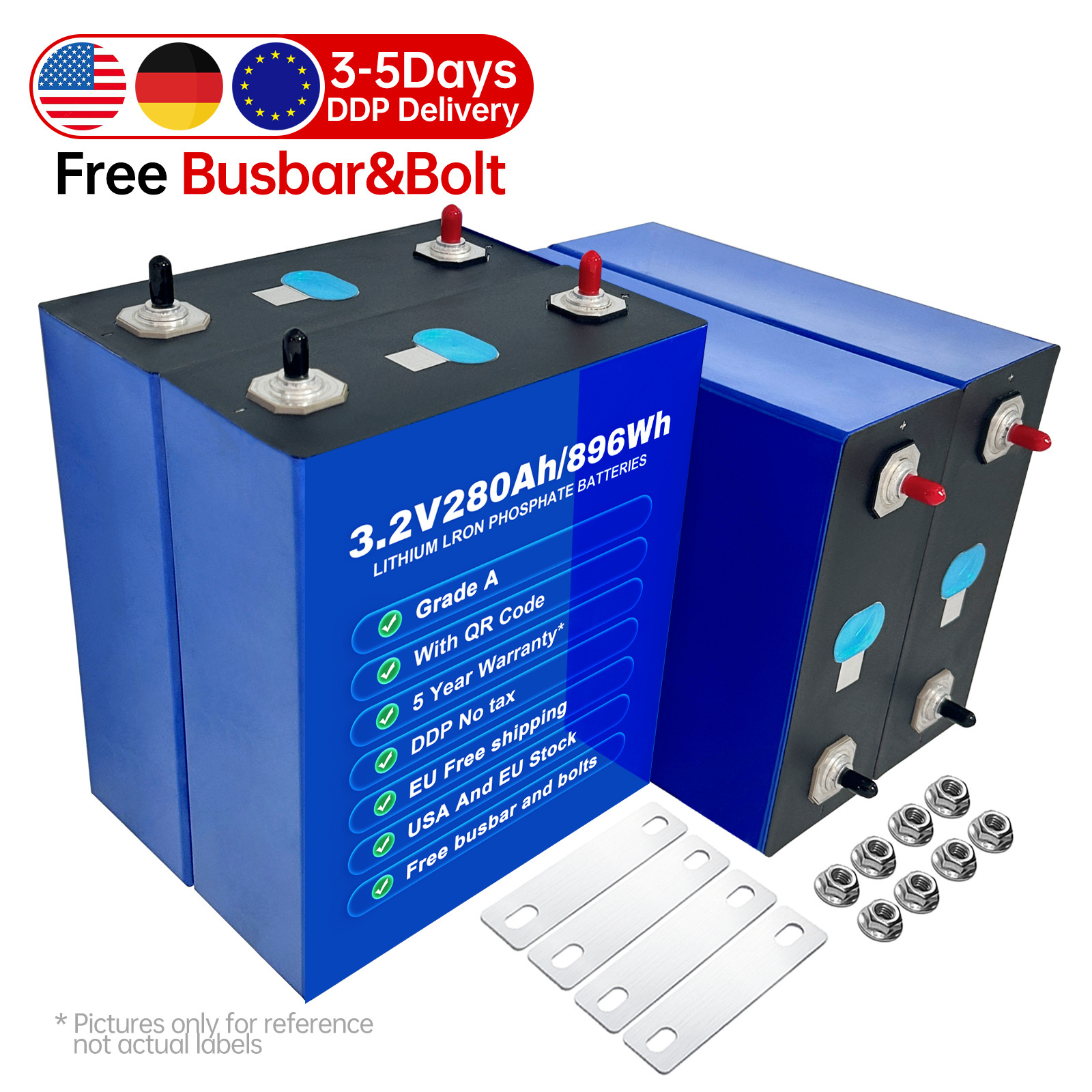 USA Stock 3.2V Lifepo4 battery cell 280Ah lifepo4 battery cell  5 years warranty Door to Door For 48V 280Ah 300Ah solar storage