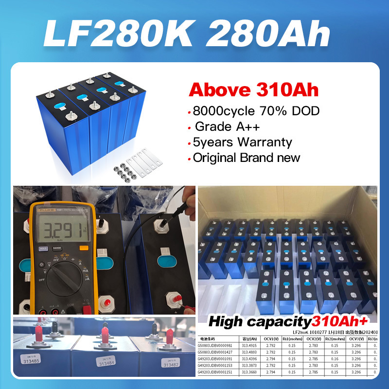 Double holes 310AH lifepo4 battery cell 3.2v 280ah 300ah lifepo4 akku single hole EU USA Stock for 48V 52V 300AH lithium battery