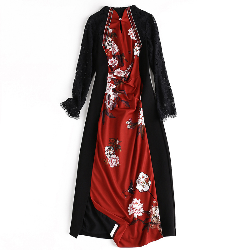 Elegant Mother Red Black Collarless Bodycon Traditional Chinese Dress Qipao Cheongsam Formal Clothes Womens Dresses