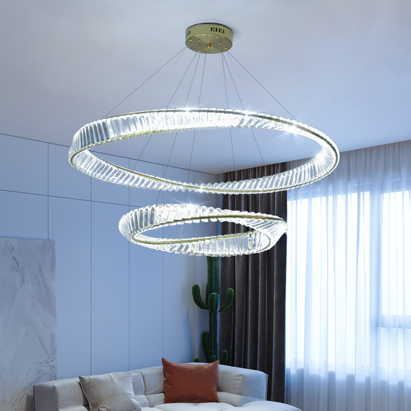 Modern round chandelier for dining room hanging lamp decorative lighting villa staircase golden led crystal pendant lamp