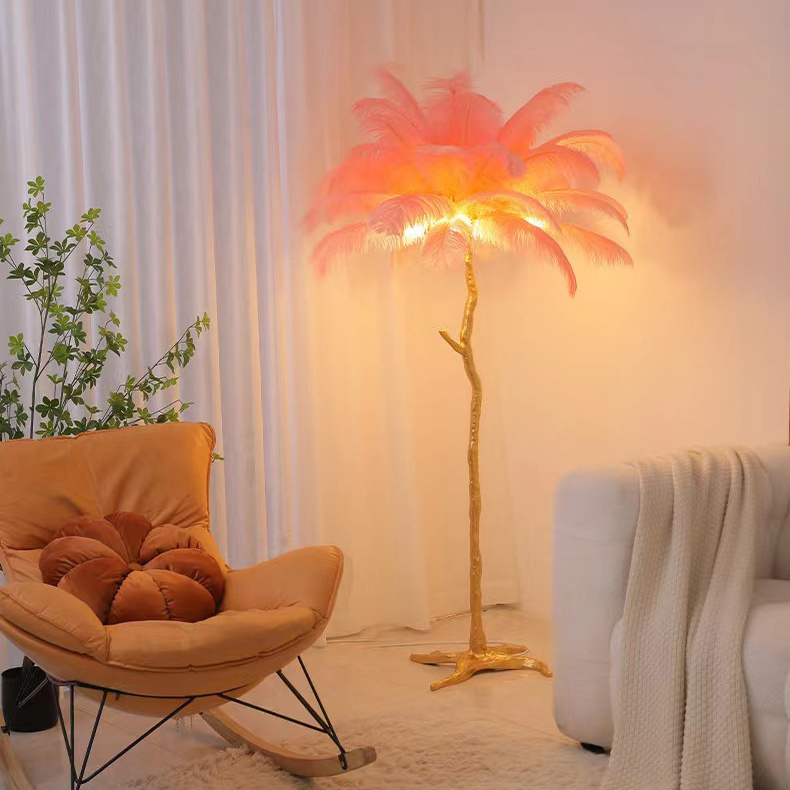 nordic modern luxury feather floor lamp living room bedroom corner decor light resin floor light led tree standing lamps