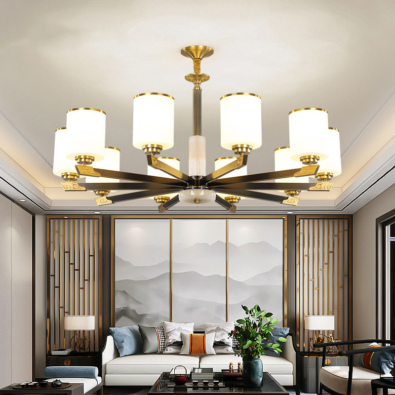 Chinese classical bronze chandeliers living room dining room villa ceiling copper multiple lights indoor pendant lamps