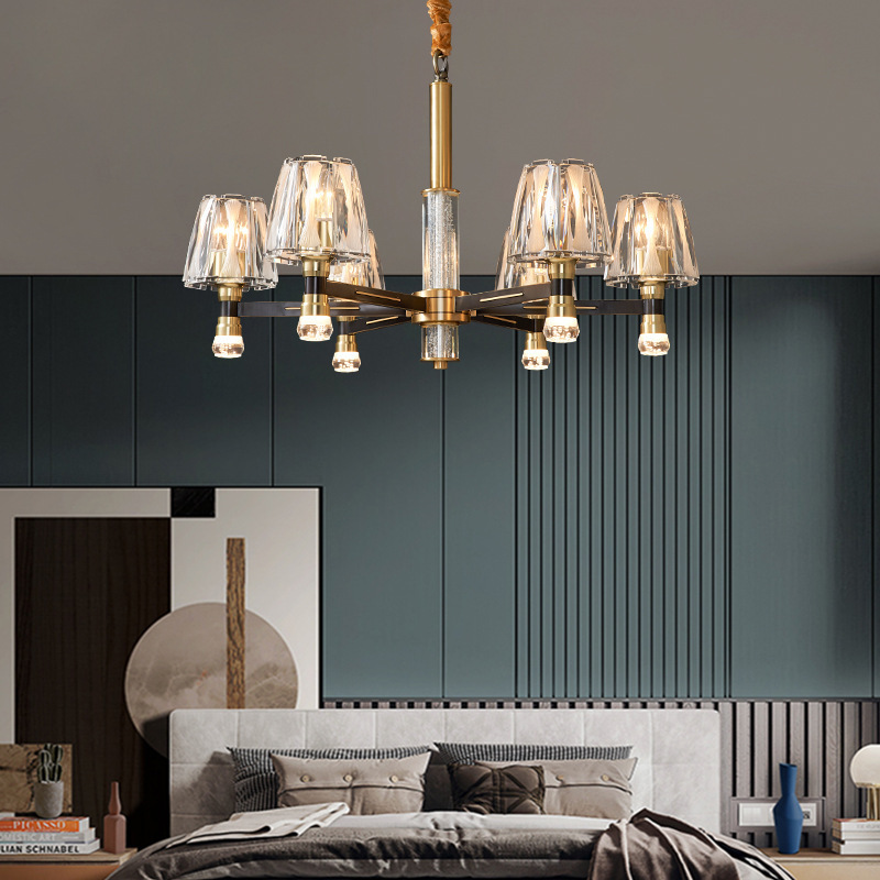 Copper Living Room Pendant Light LED Crystal Light Dining Room Bedroom Black Gold Chandeliers Light Fixtures