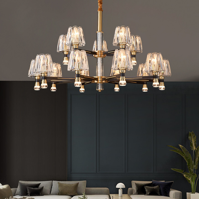 Copper Living Room Pendant Light LED Crystal Light Dining Room Bedroom Black Gold Chandeliers Light Fixtures