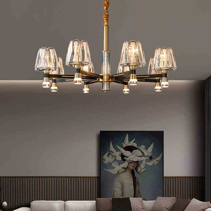 Copper Living Room Pendant Light LED Crystal Light Dining Room Bedroom Black Gold Chandeliers Light Fixtures