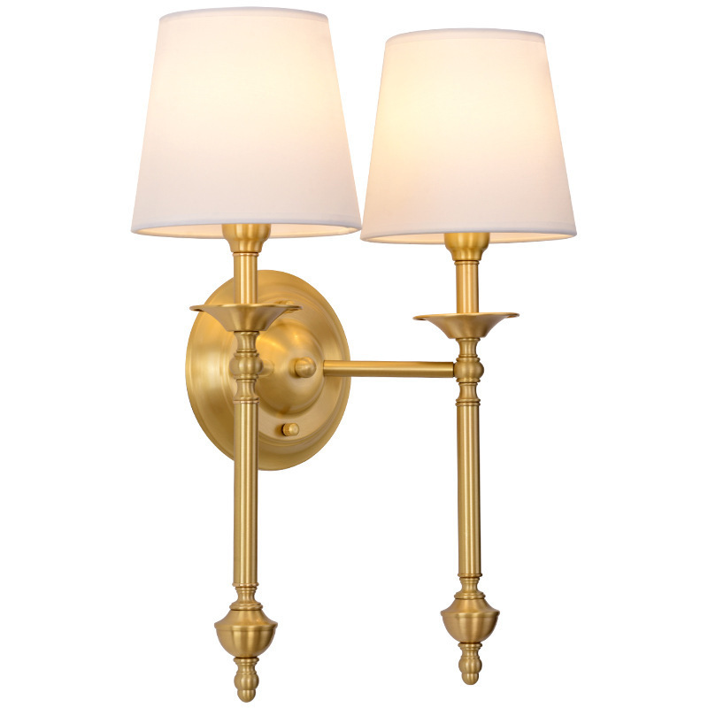 Simple Brass Fabric Wall Sconce Hotel Room Living Room Handmade Copper Wall Lighting Fixture Bedroom Reading Lamps