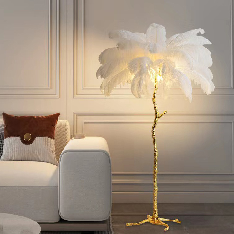 nordic modern luxury feather floor lamp living room bedroom corner decor light resin floor light led tree standing lamps