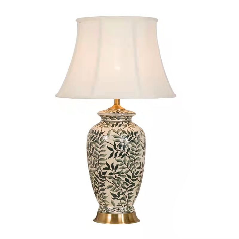 Chinese design relief pattern ceramic table lamp hand painted home decorative desk lamp ceramic led nigh lighting