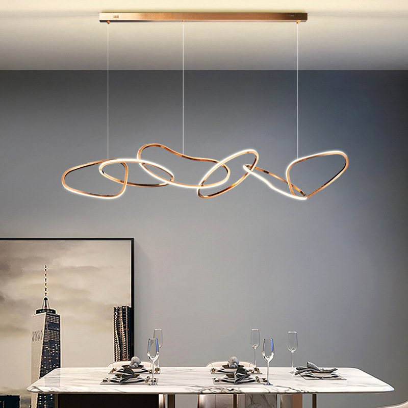 Modern stainless steel golden hanging lamps multiple circle ring dining room pendant lights hotel led dimming chandeliers