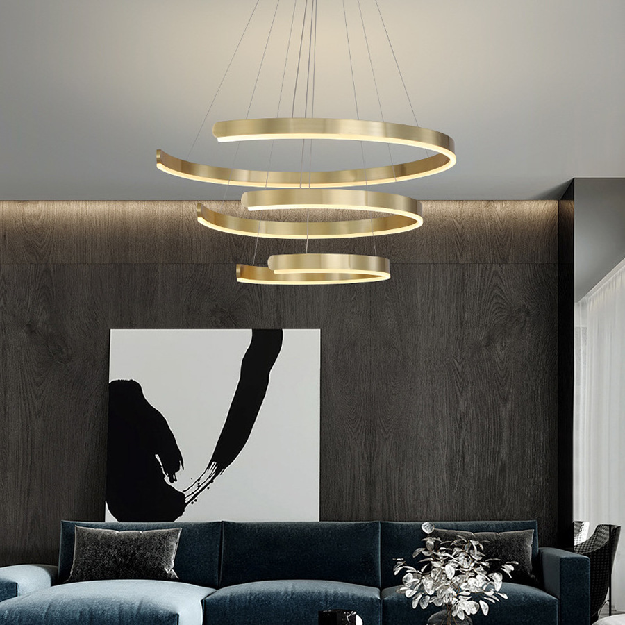 Bar hotel home decorative chandelier hanging lamp multi-layer LED villa hanging light living room bedroom ring dimming light