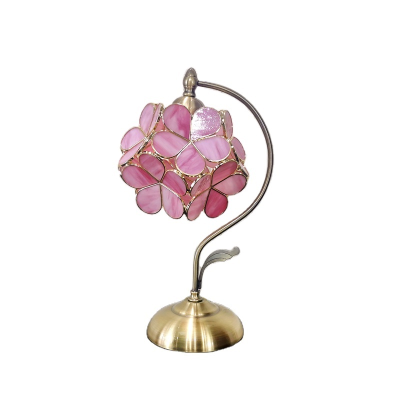 Postmodern copper table lamp living room glass flower small table lamp retro hotel restaurant bedroom reading light