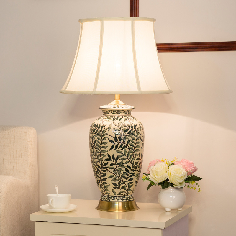 Chinese design relief pattern ceramic table lamp hand painted home decorative desk lamp ceramic led nigh lighting