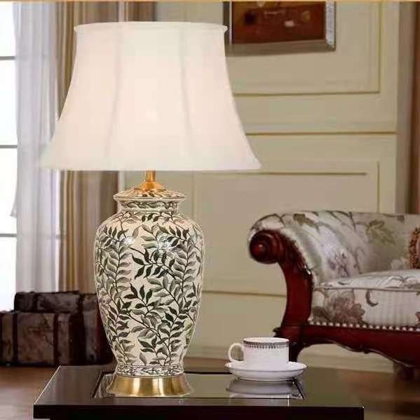 Chinese design relief pattern ceramic table lamp hand painted home decorative desk lamp ceramic led nigh lighting