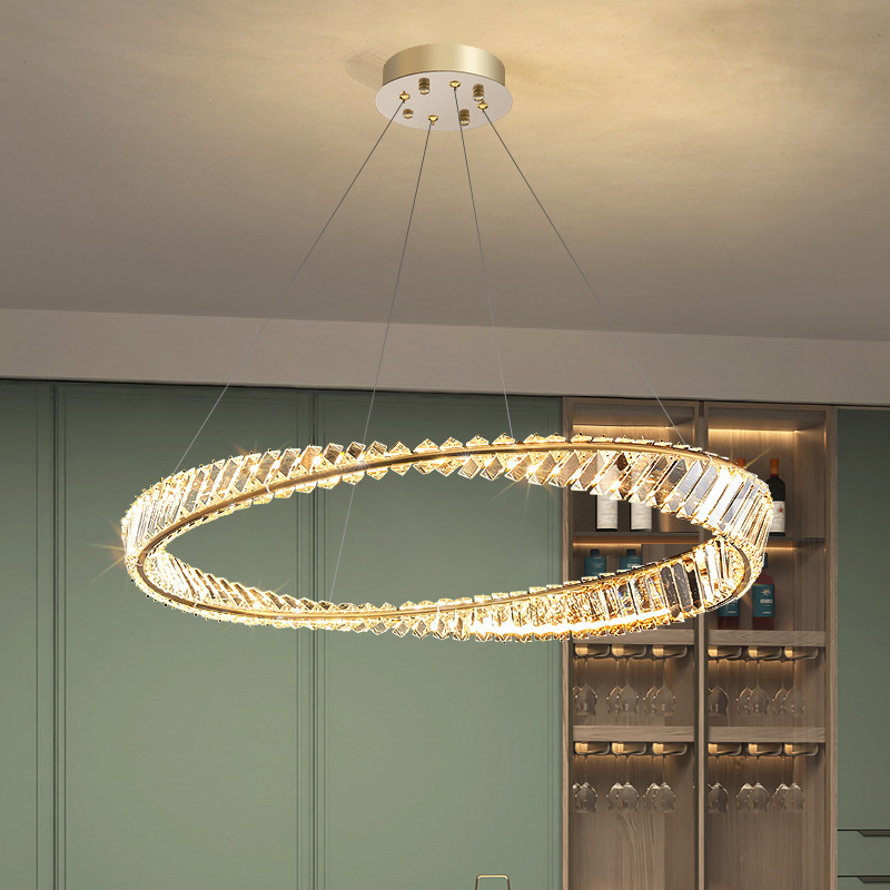 Modern round chandelier for dining room hanging lamp decorative lighting villa staircase golden led crystal pendant lamp