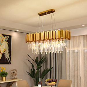 Modern golden oval crystal ceiling light kitchen restaurant bar LED lighting fixtures