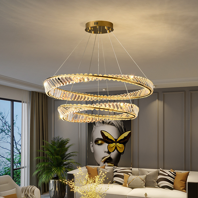 Modern round chandelier for dining room hanging lamp decorative lighting villa staircase golden led crystal pendant lamp