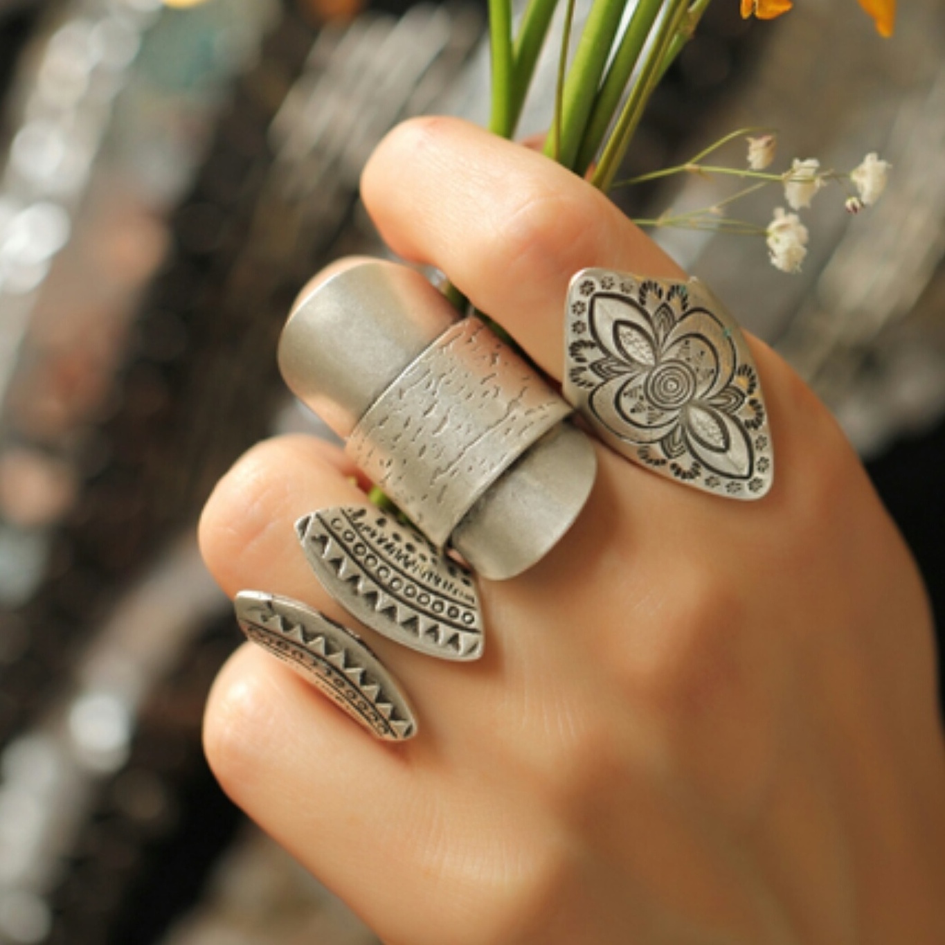 Women Vintage Antique Silver Festival Gypsy Bohemian Boho Totem Retro Finger Ring