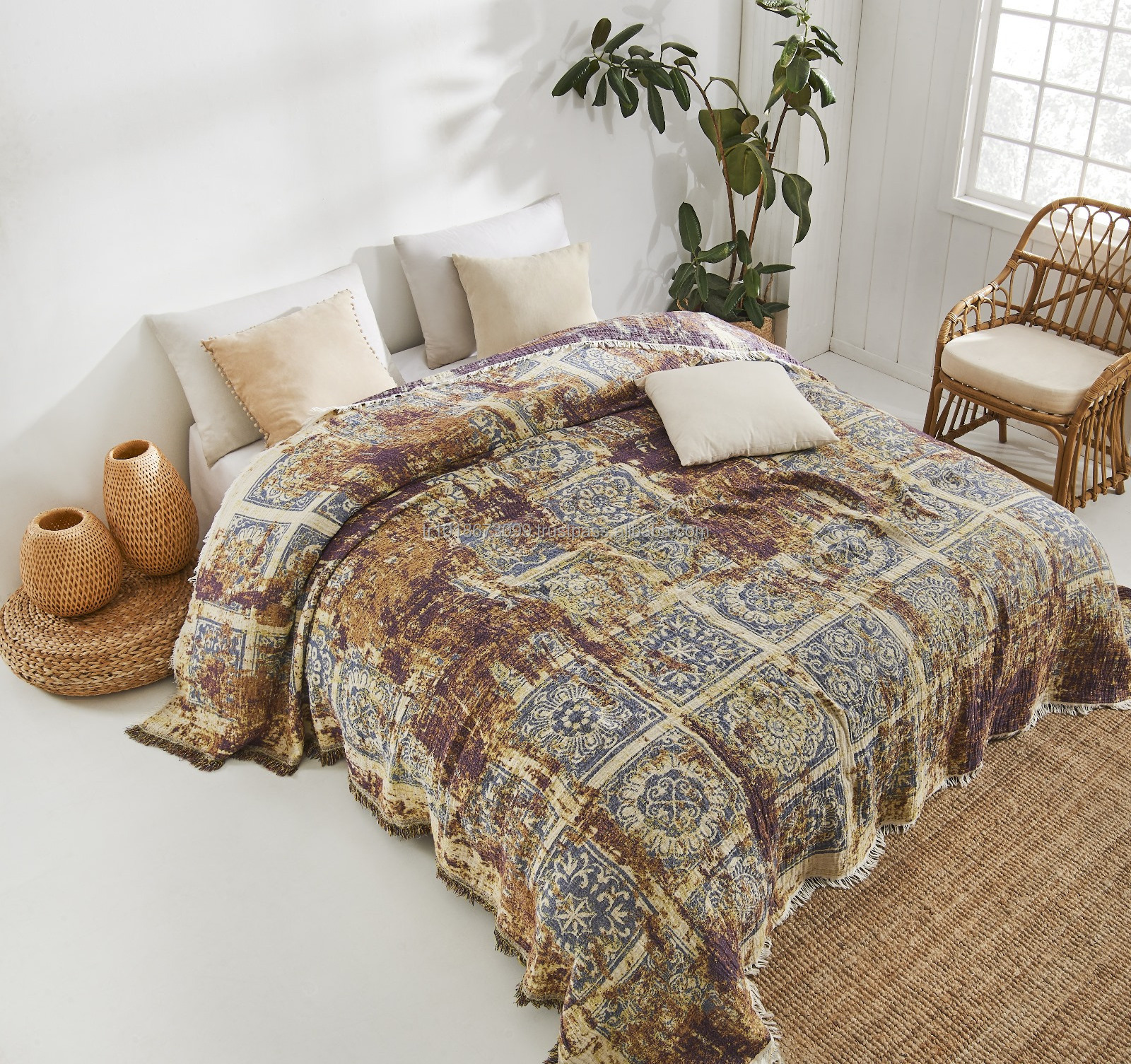 Stylish Design 100% Cotton Blanket Jacquard Throw  230x260cm 90x102inch Jacquard Collection Blanket bedspread