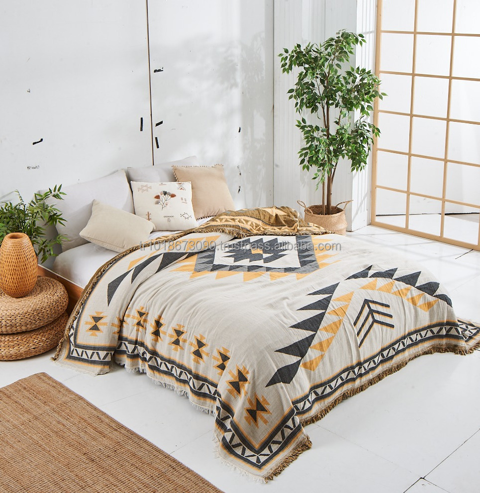 Stylish Design 100% Cotton Blanket Jacquard Throw  230x260cm 90x102inch Jacquard Collection Blanket bedspread