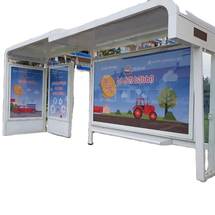 Aluminium Bus Shelter with Advertising MUPI Lightbox Wall Panel Best Design Award Bus Stop