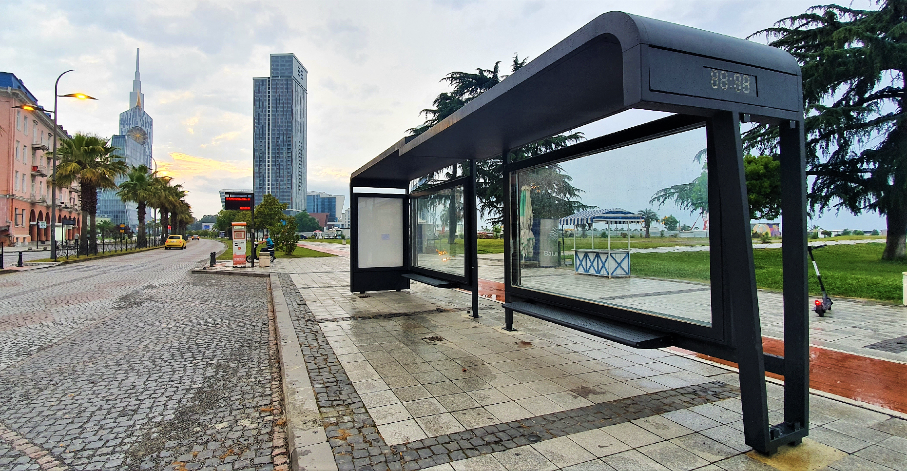 Aluminium Bus Shelter with Advertising MUPI Lightbox Wall Panel Best Design Award Bus Stop