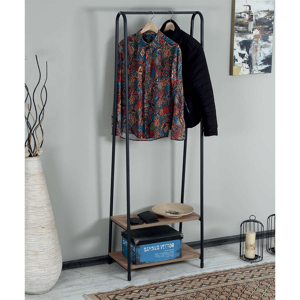 Coat Rack Hall Tree with Shoe Bench for Entryway Entryway Bench with Coat Rack, 4-in-1 with 9 Removable Hooks a Hanging Rod