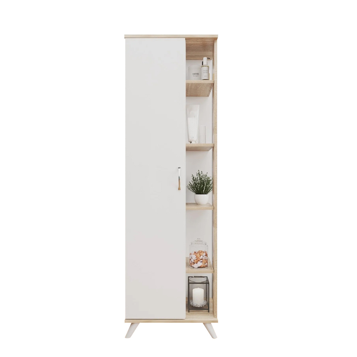 Elegant Single-Door Bathroom Cupboard with Spacious Shelves: Stylish Storage and Organization Solution for Your Bath Space