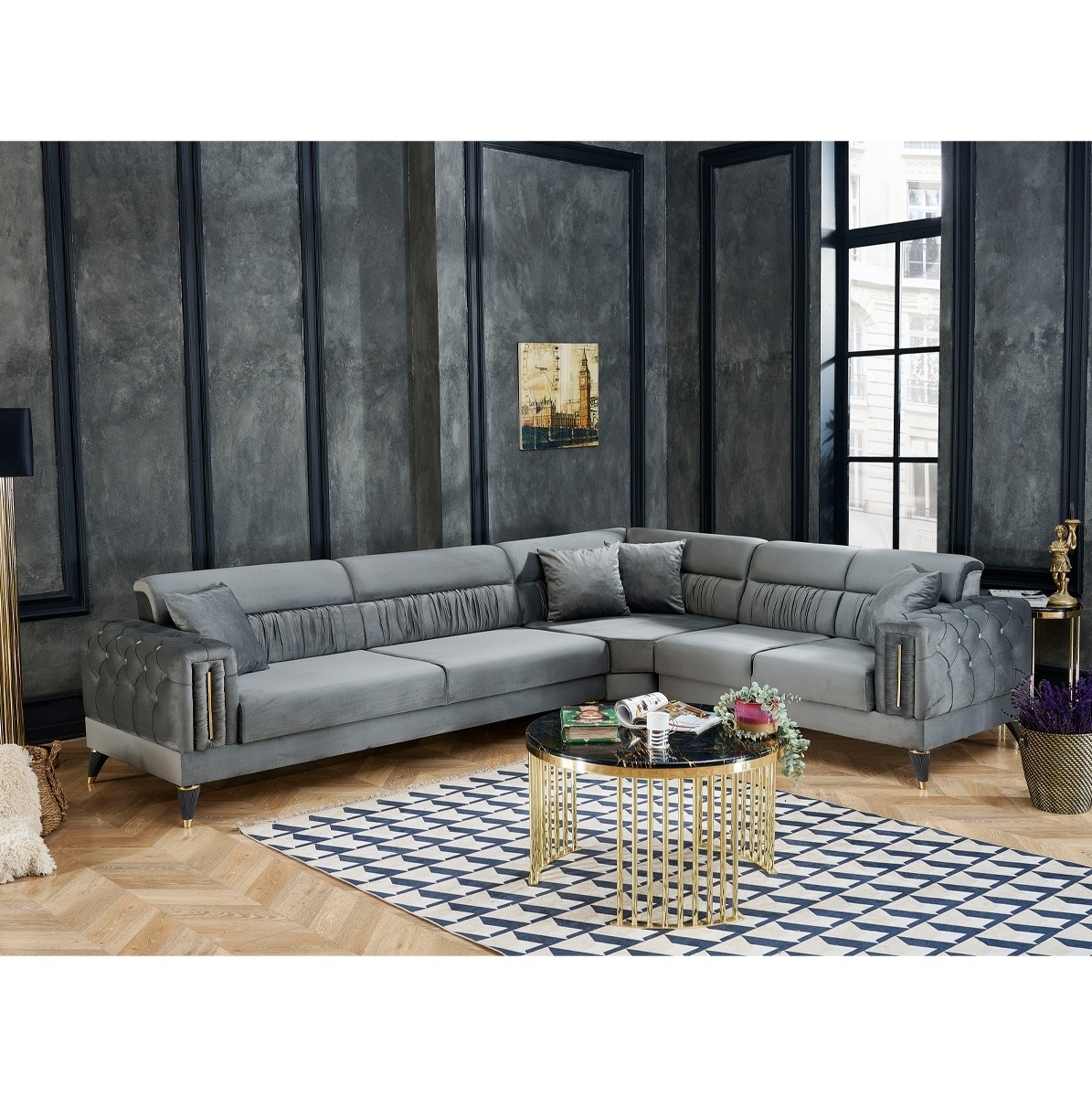 Luxury Style Modern High Quality Furniture corner L shape Sofas Elegant Modern Living Room Home Hotel Project Turkish Furniture