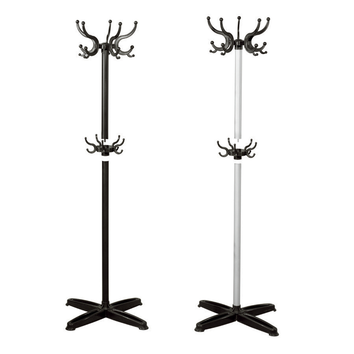 European 8 HOOKS Black Finish Metal 2-Tier Coat Rack Hat Purse Display hanger Standing Hall Tree