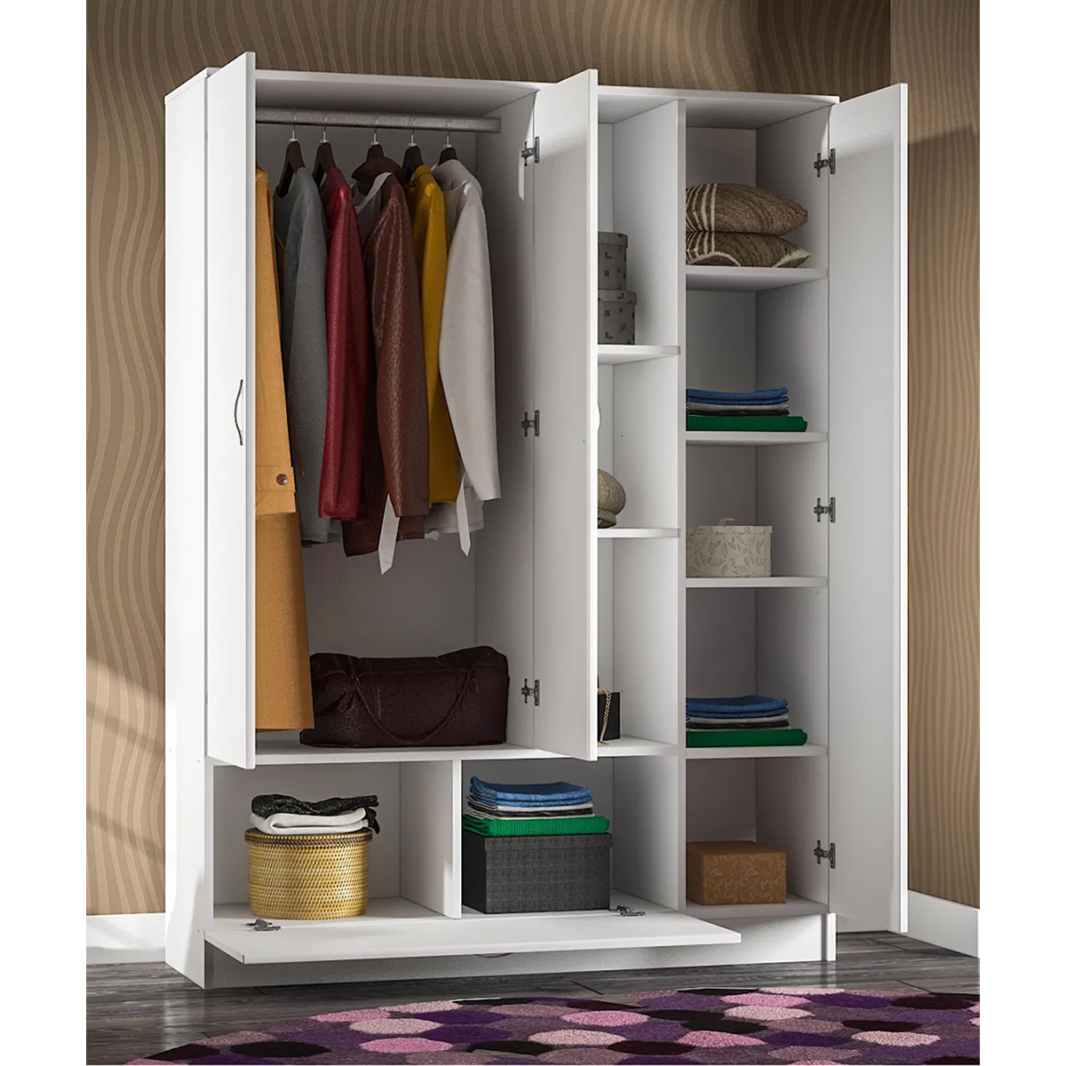 Modern 3-Door Wardrobe - Spacious and Stylish Closet Storage Solution - Premium Quality, Organize Your Wardrobe with Elegance