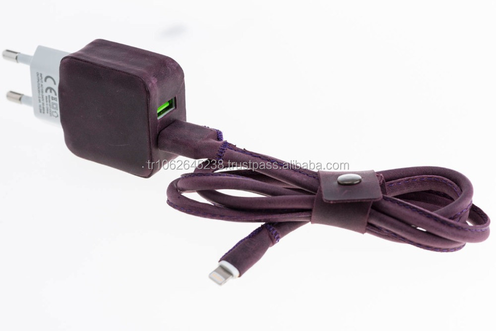 Leather Covered Data Sync Charger Cable and Adapter