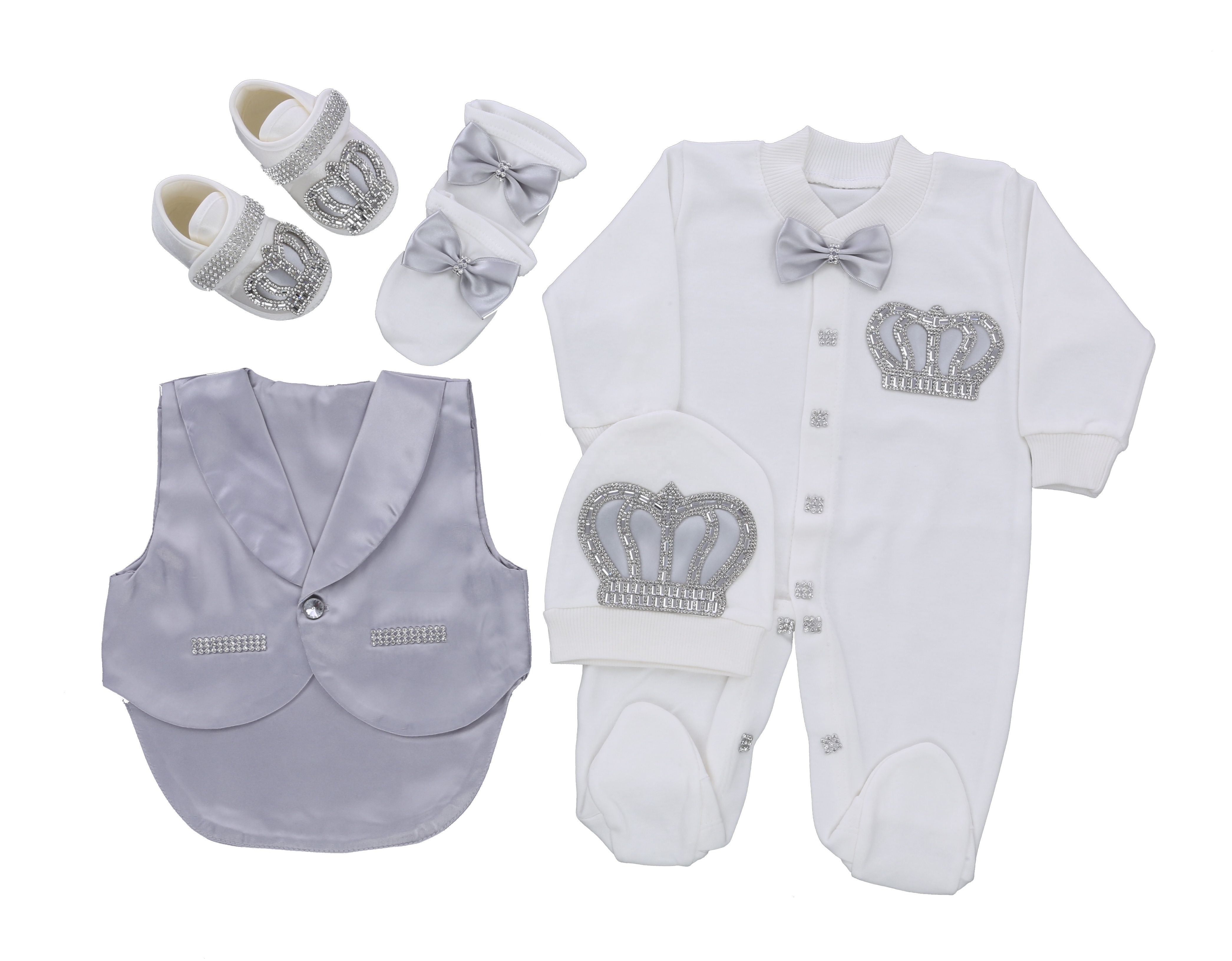 Wholesale Custom Long Sleeve Bamboo Bubble Cotton Fabric Knitted Clothes Clothing 5 Pieces High Quality Baby Boy Romper Set