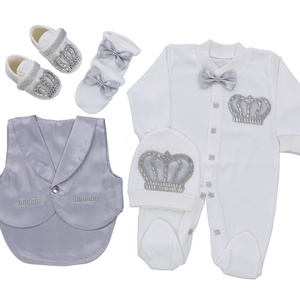 Wholesale Custom Long Sleeve Bamboo Bubble Cotton Fabric Knitted Clothes Clothing 5 Pieces High Quality Baby Boy Romper Set