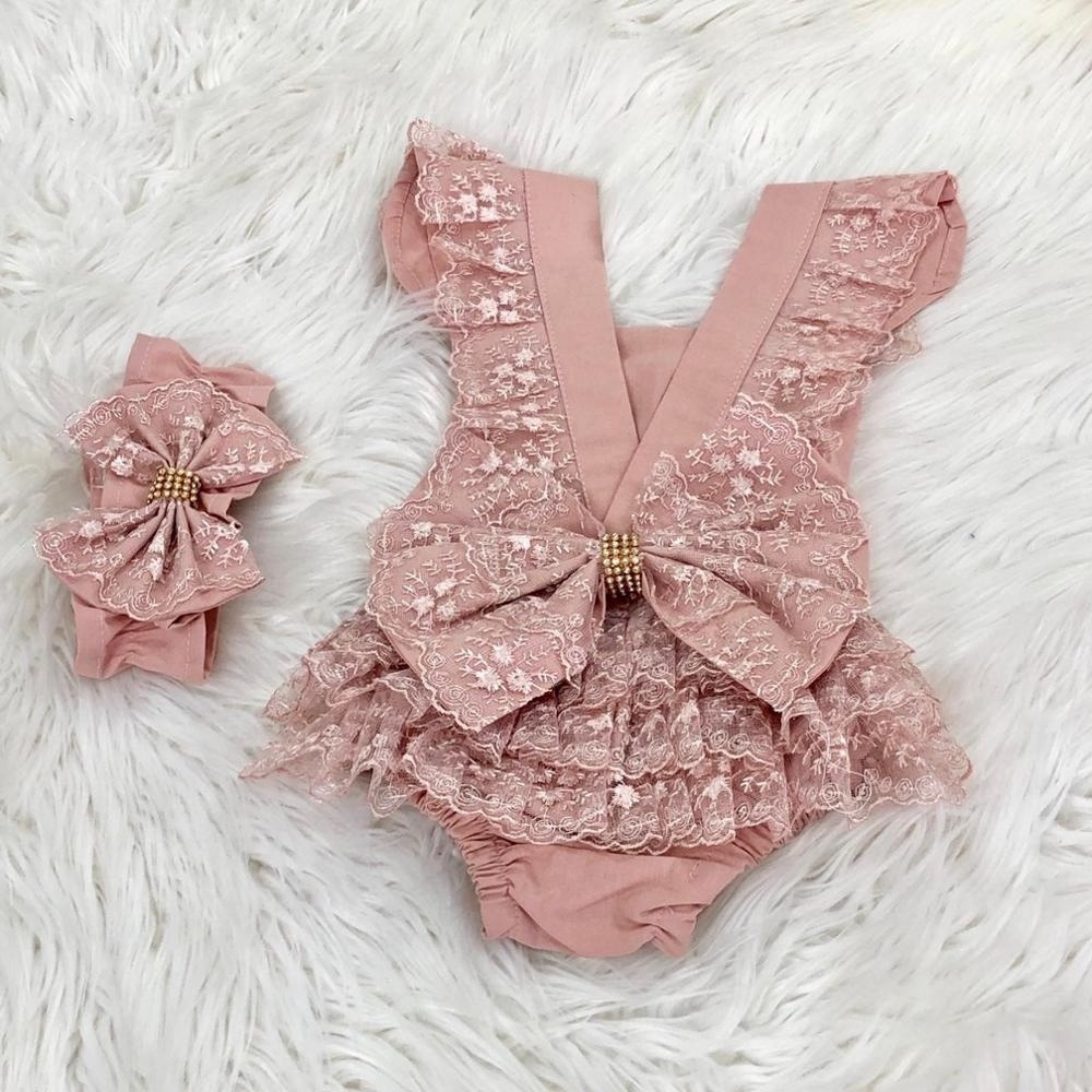 Wholesale Custom Summer Rompers Babies Girl Clothes Girls Clothing Fabric Knitted Cotton High Quality Blush Dream Romper