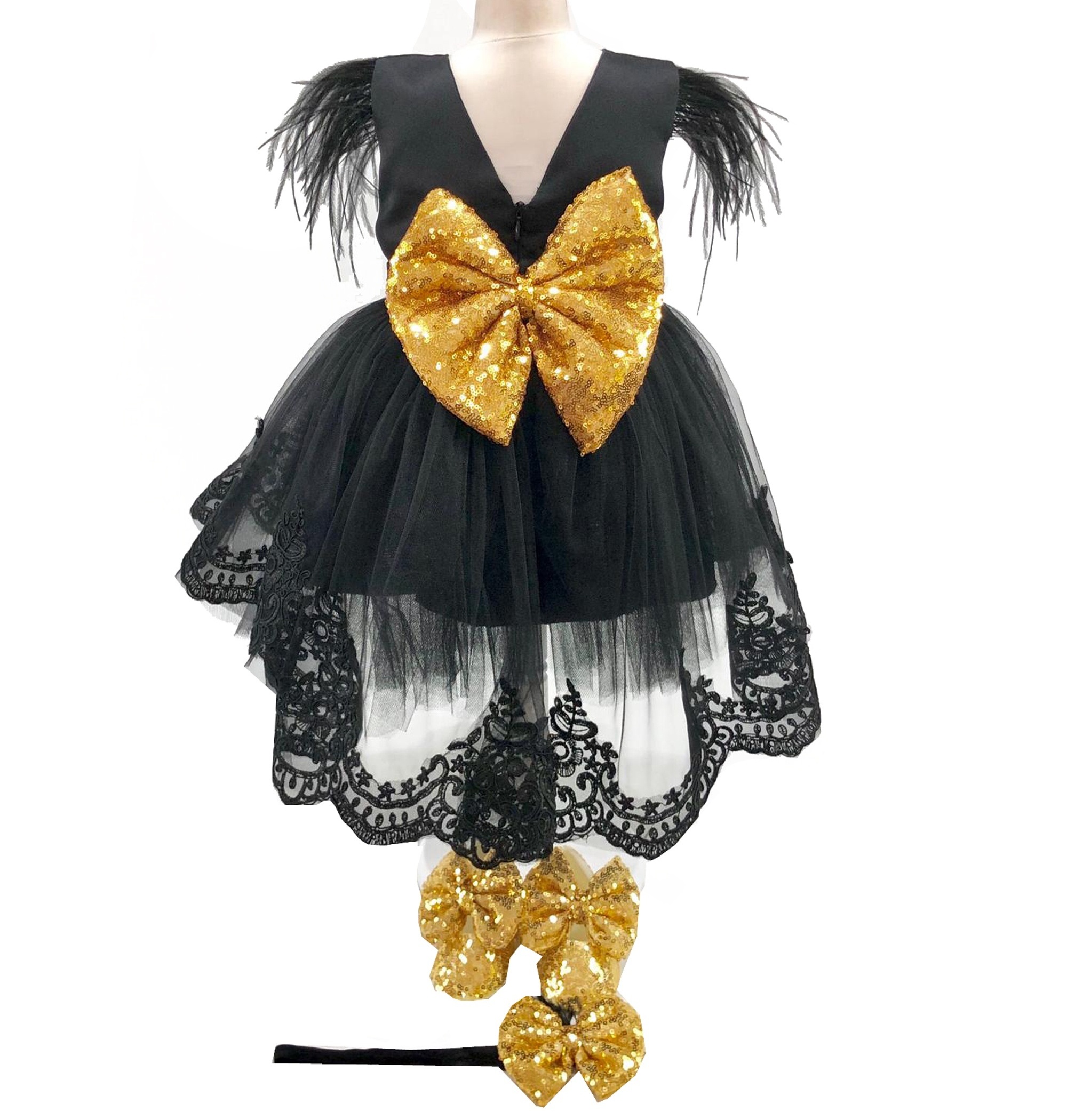 Wholesale Custom Newborn Wedding Party Birthday Clothes Clothing Beauty Princess One Pieces Black Gold Party Birthday Dress