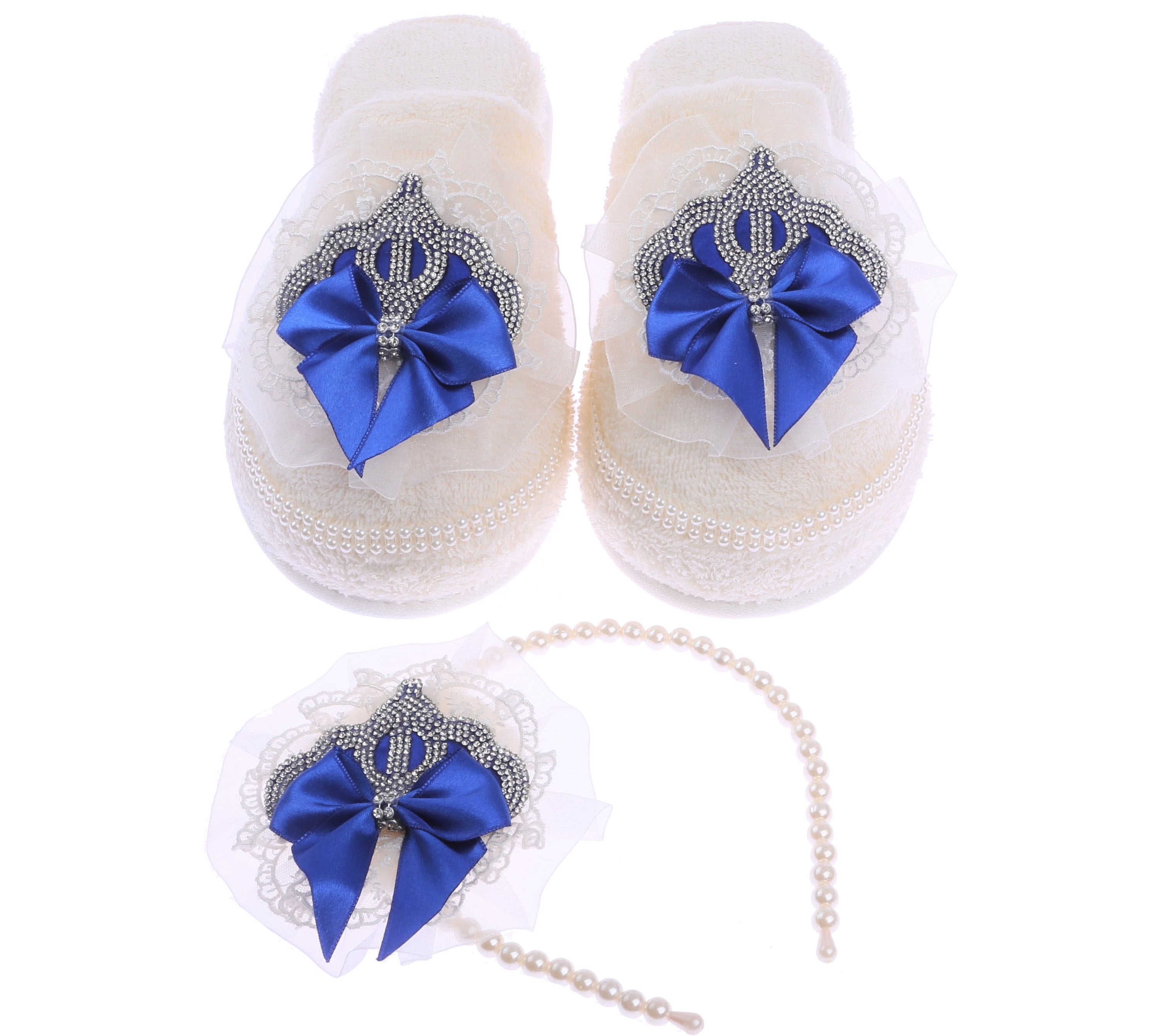 Wholesale Custom Lady Women Pregnant Modern Luxury First Class High Quality Luxe Lace Mother Set Woman Slipper And Hair Band